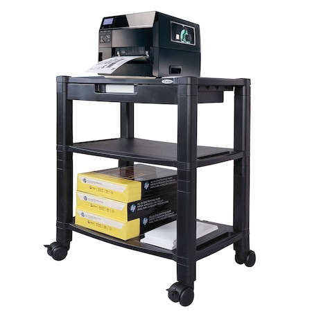 Kantek Wide Three Shelf Desk-side Mobile Printer Stand w/Organizing Drawer PS640